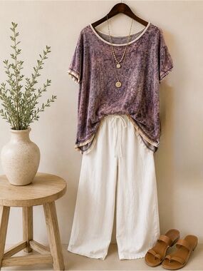 We The Free | Purple Mineral Wash Oversized Short Sleeve Tee | Small